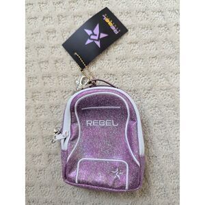 NWT Rebel Athletic backpack keychain coin bag charm cheer dance glitter purple